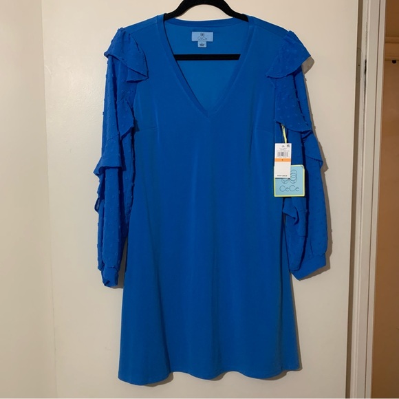 NWT CeCe by Cynthia Steffe Mix Media Long Sleeve Sheath Dress in Cosmic Blue - Picture 6 of 12